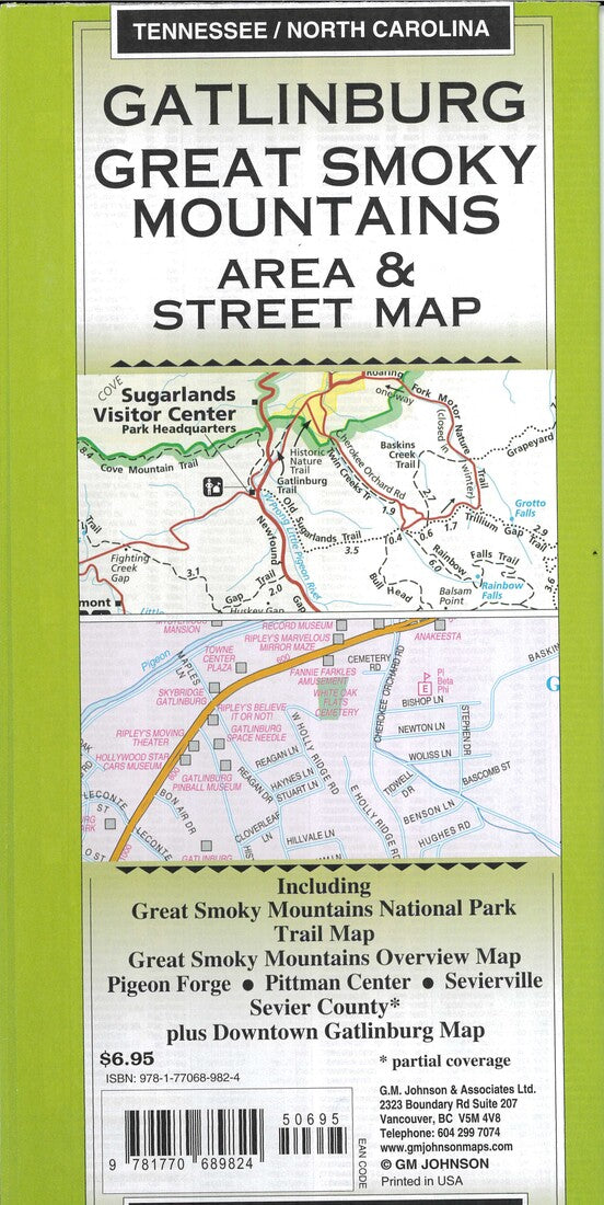 Gatlinburg Great Smoky Mountains Area & Street Map