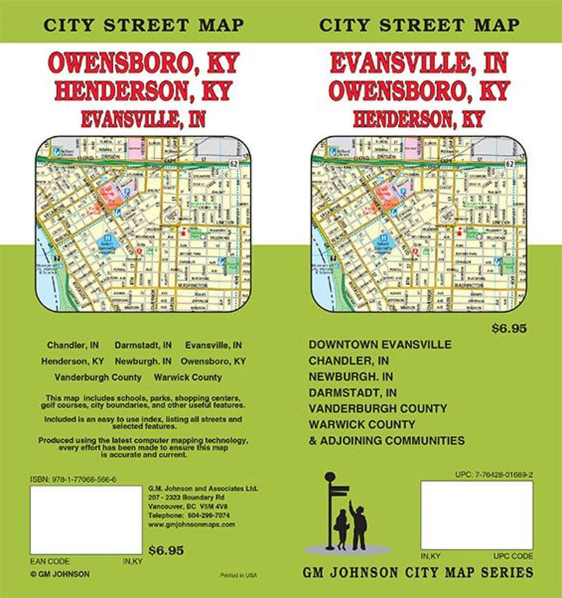 Evansville, Indiana And Owensboro And Henderson, Kentucky Road Map