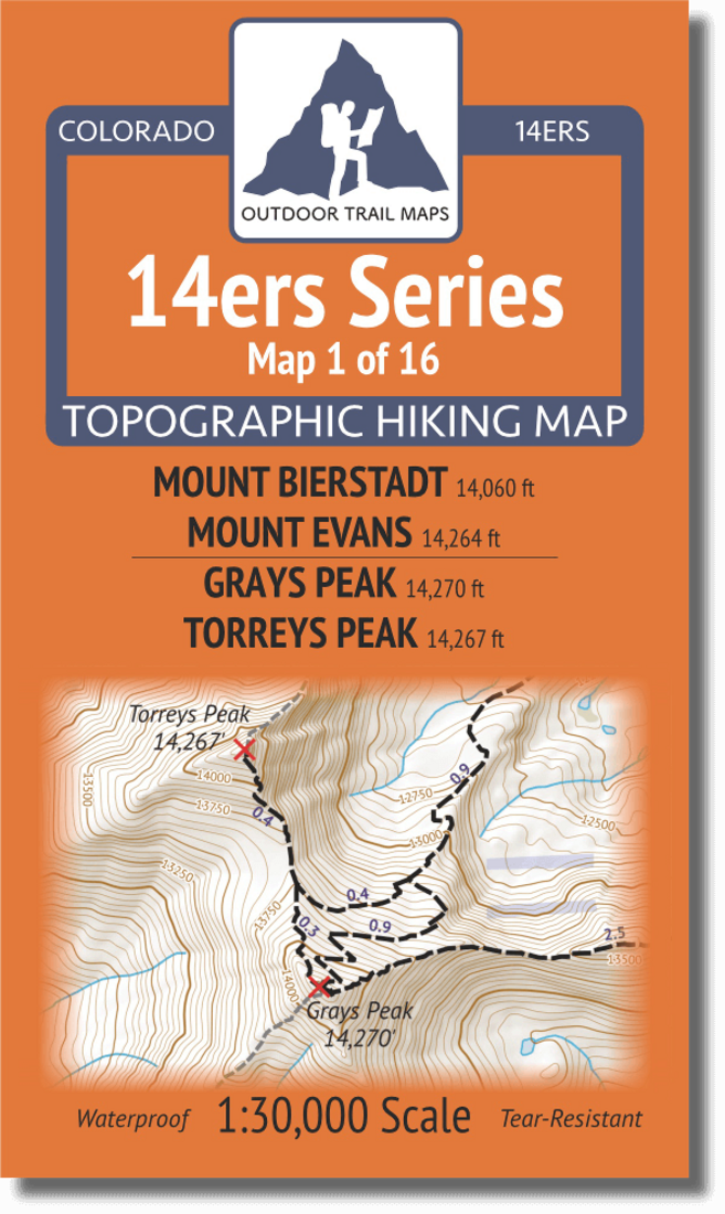 Colorado 14Ers Map Series 1 Of 16 - Bierstadt, Evans | Grays, Torreys