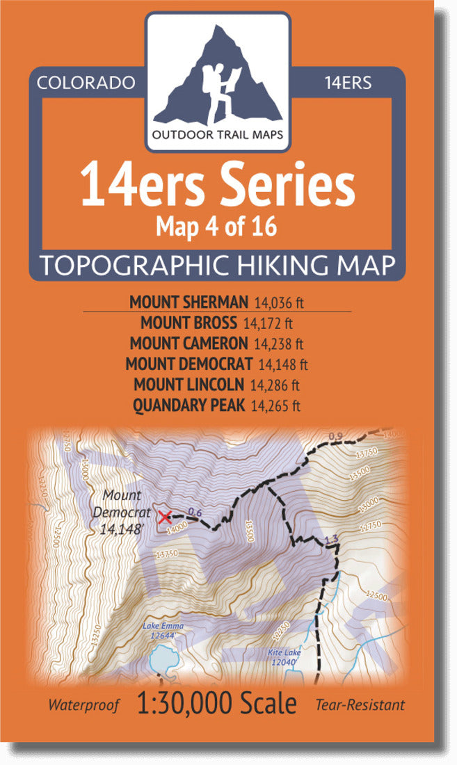 Colorado 14Ers Map Series 4 Of 16 - Sherman | Bross, Cameron, Democrat, Lincoln, Quandary