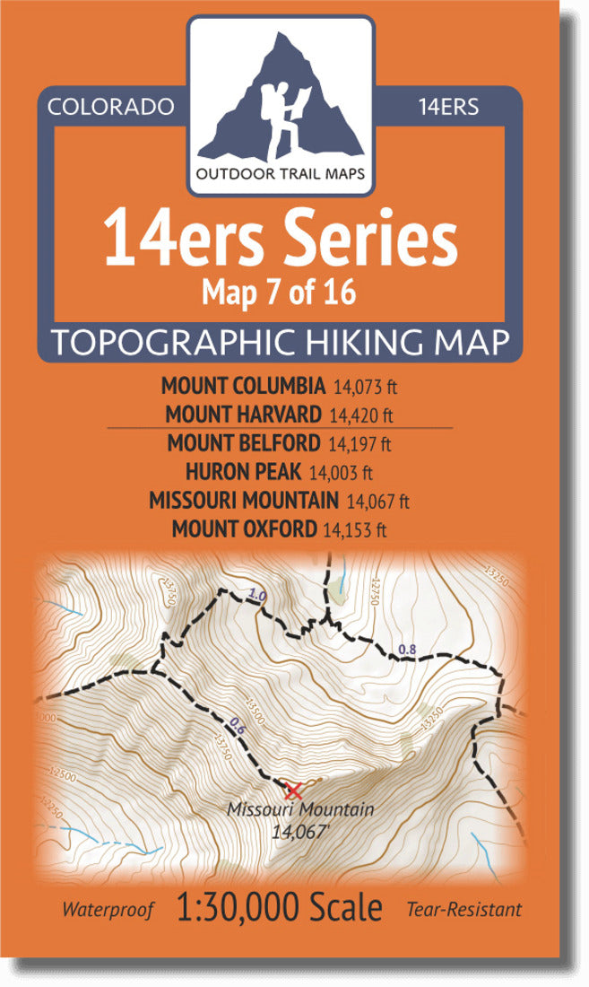 Colorado 14Ers Map Series 7 Of 16 - Columbia, Harvard | Belford, Huron, Missouri, Oxford