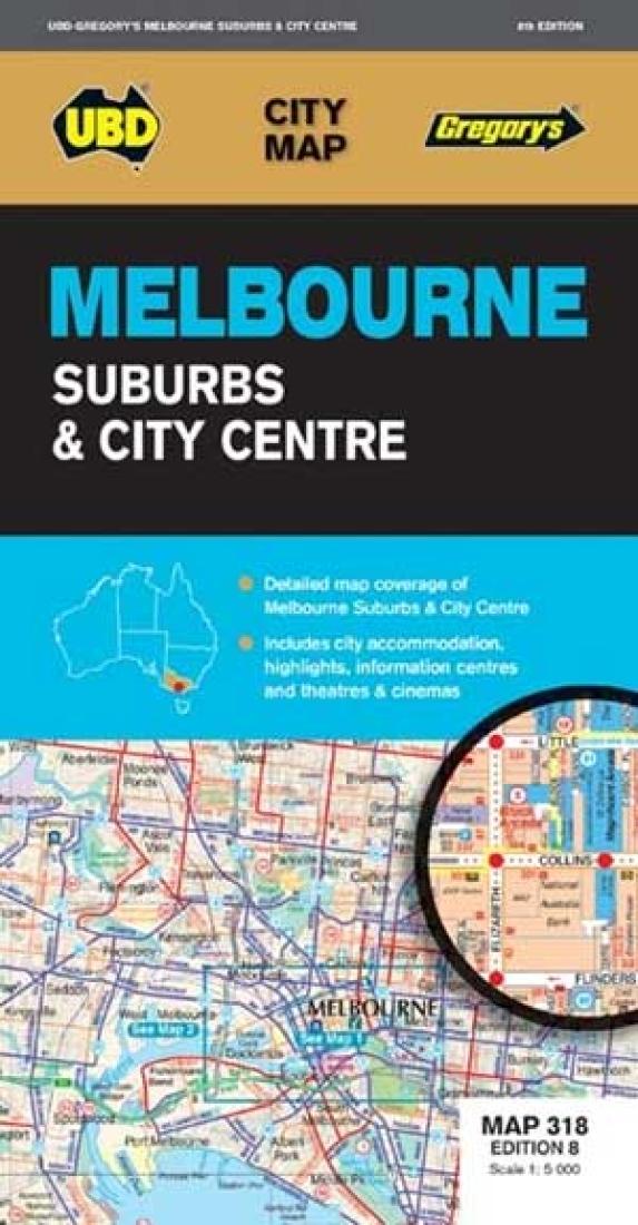 Melbourne, Australia Suburbs And City Center Travel Map