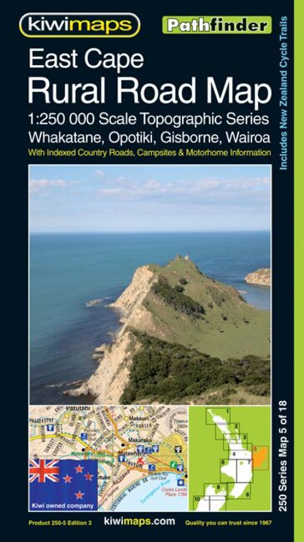 East Cape: Rural Road Map: 1:250,000 Scale Topographic Series: Whakatane, Opotiki, Gisborne, Wairoa