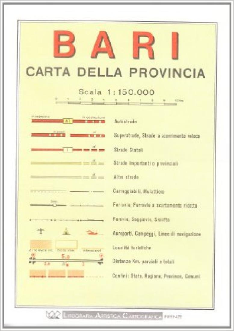 Bari: Carta Della Provincial: Scala 1:150.000 Road Map