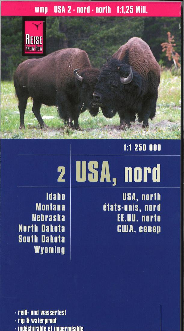 Usa Nord/North: Idaho, Montana, Wyoming, NorthDakota, SouthDakota, Nebraska: 1:1,250,000 Road Map