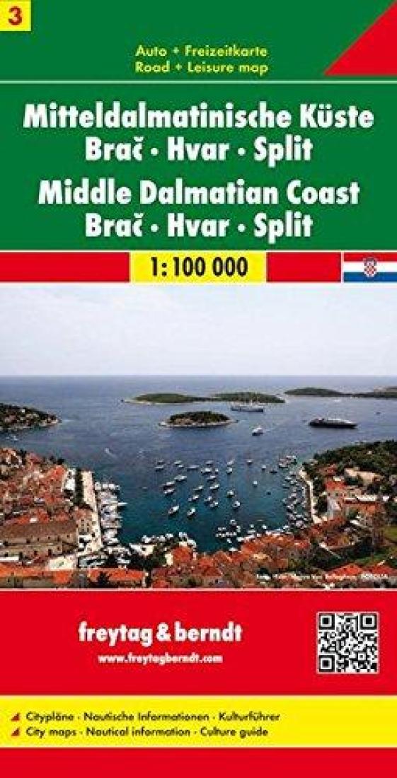 Mittledalmatinische Küste: Bra?: Hvar: Split = Middle Dalmatian Coast: Bra?: Hvar: Split Travel Map