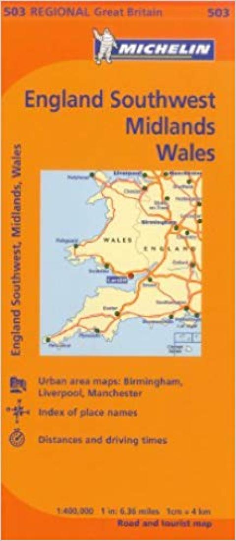 Wales, West Country And The Midlands (503) Road Map