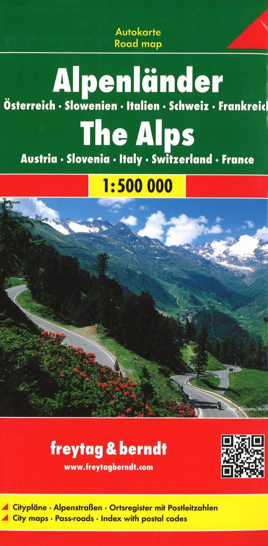 Alpenländer: Österreich: Slowenien: Italien: Schweiz: Frankreich: 1:500,000 = The Alps: Austria: Slovenia: Italy: Switzerland: France: 1:500,000 Travel Map