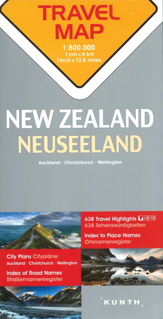 New Zealand, Auckland, Christchurch, Wellington: Travel Map = Neuseeland = Nueva Zelanda = Nuova Zelanda