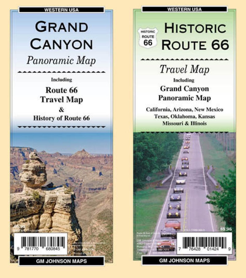 Grand Canyon: Panoramic Map: Western Usa = Historic Route 66: Travel Map: Western Usa