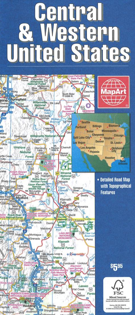 Central & Western United States Road Map