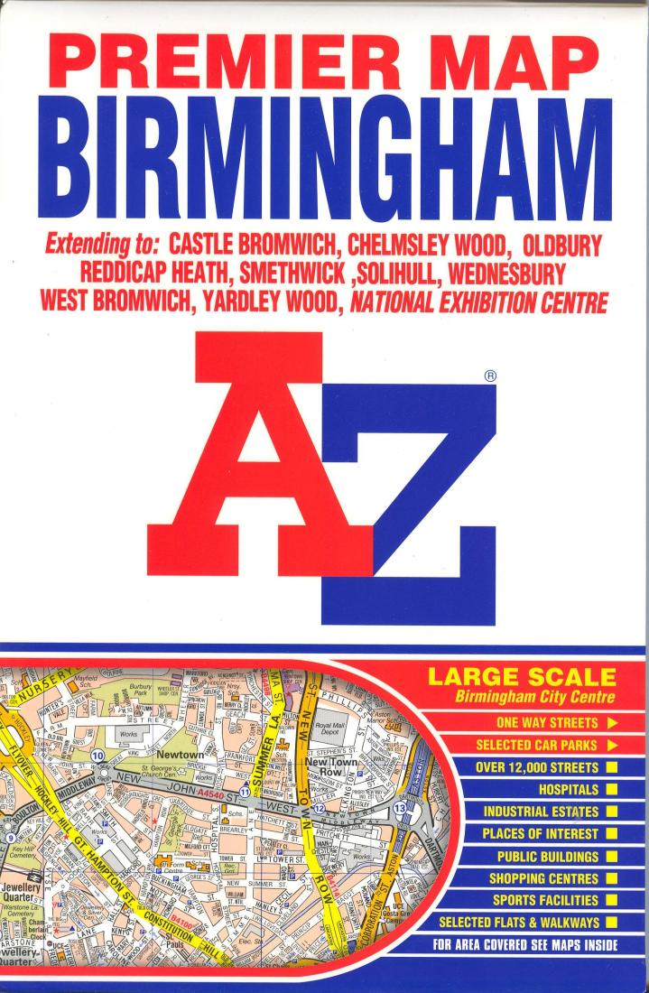 Premier Map Birmingham: Extending To Castle Bromwich, Chelmsley Wood, Oldbury, Reddicap Heath, Smethwick, Solihull, Wednesbury, West Bromwich, Yardley Wood, National Exhibition Centre