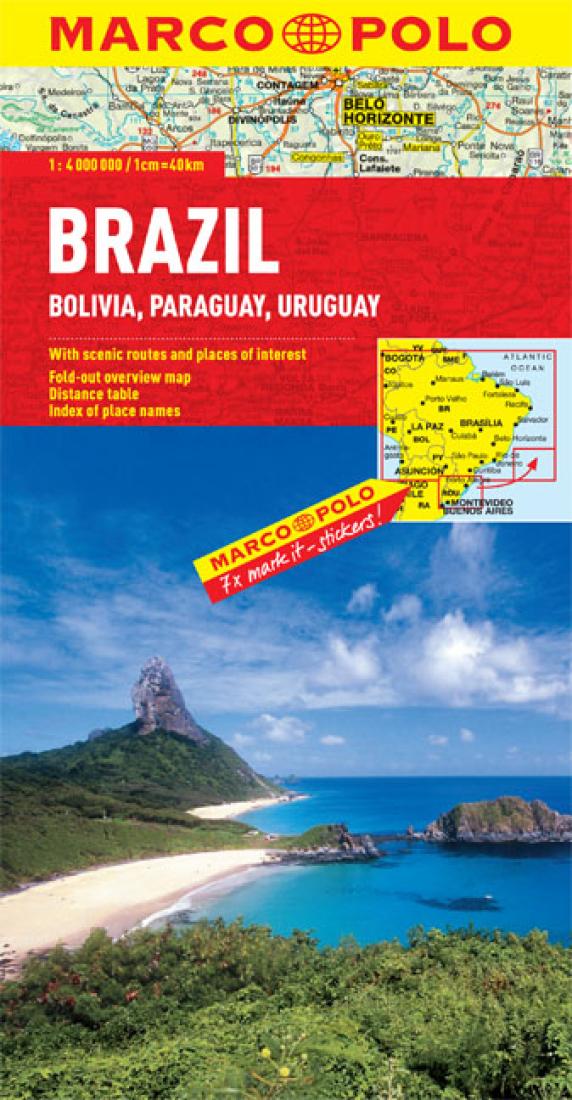 Brazil: Bolivia, Paraguay, Uruguay Travel Map