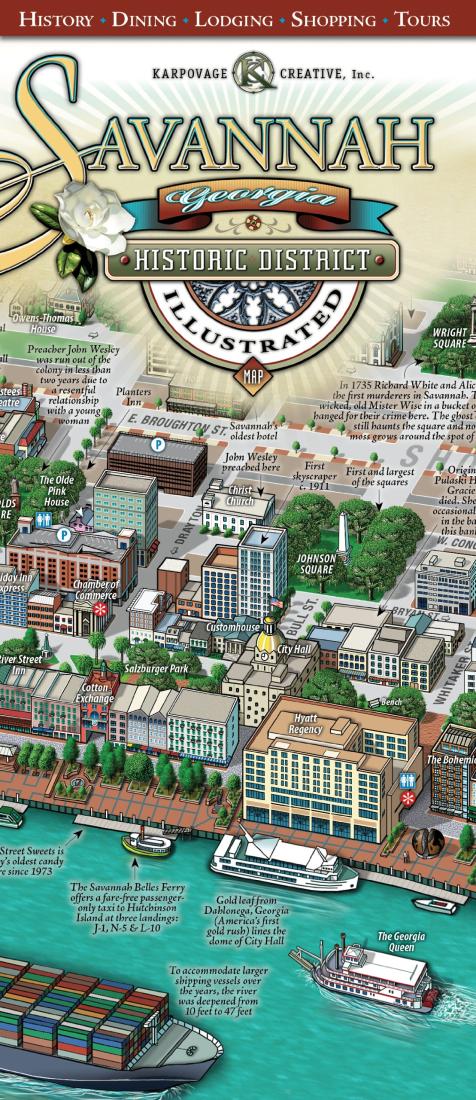 Savannah, Historic District Illustrated Travel Map