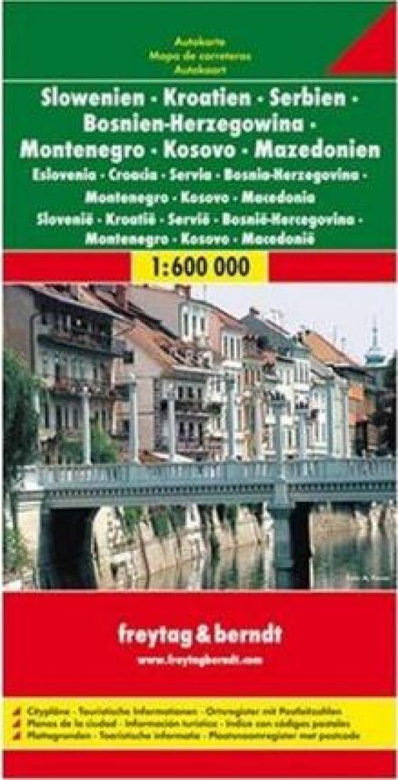 Slovenia, Croatia, Serbia, Bosnia-Herzegovina, Montenegro And Macedonia Travel Map